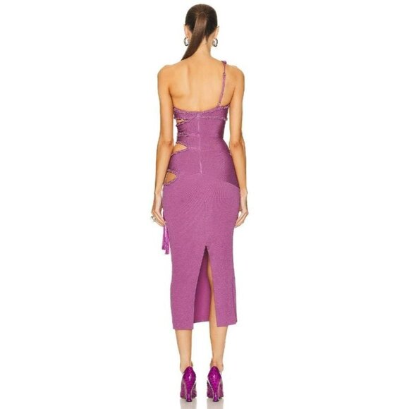 PatBO Cut Out Maxi Dress in Orchid 38 6 New Womens Bodycon Midi Crystals - Picture 2 of 16